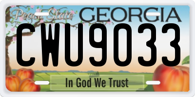 GA license plate CWU9033