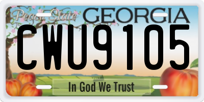 GA license plate CWU9105
