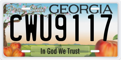 GA license plate CWU9117
