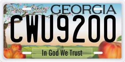 GA license plate CWU9200