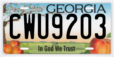 GA license plate CWU9203