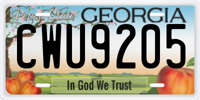 GA license plate CWU9205