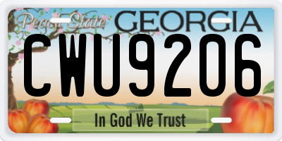 GA license plate CWU9206