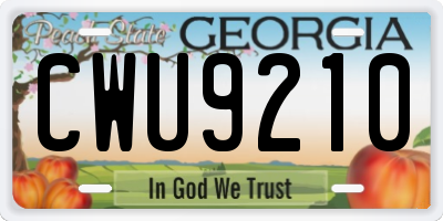 GA license plate CWU9210