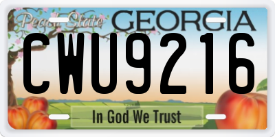 GA license plate CWU9216