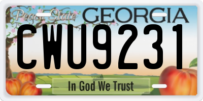 GA license plate CWU9231