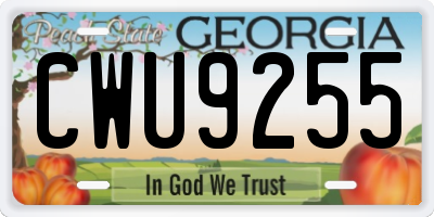 GA license plate CWU9255