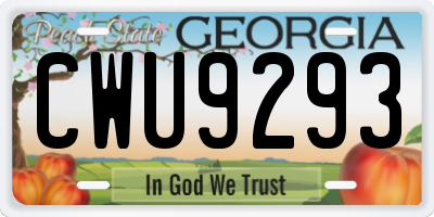 GA license plate CWU9293