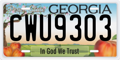 GA license plate CWU9303