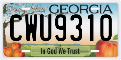 GA license plate CWU9310