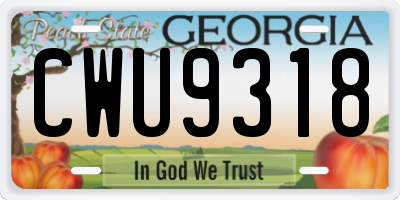 GA license plate CWU9318