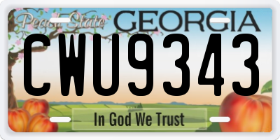 GA license plate CWU9343