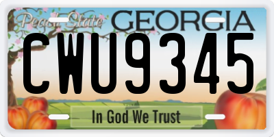 GA license plate CWU9345
