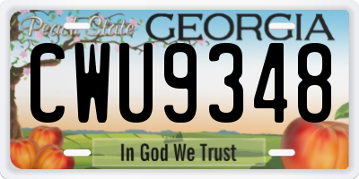 GA license plate CWU9348