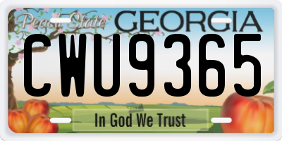 GA license plate CWU9365