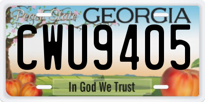 GA license plate CWU9405