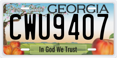 GA license plate CWU9407