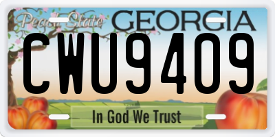 GA license plate CWU9409
