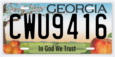 GA license plate CWU9416