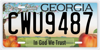 GA license plate CWU9487