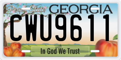 GA license plate CWU9611
