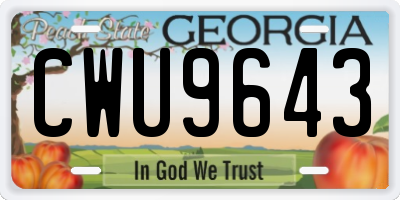 GA license plate CWU9643