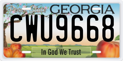 GA license plate CWU9668