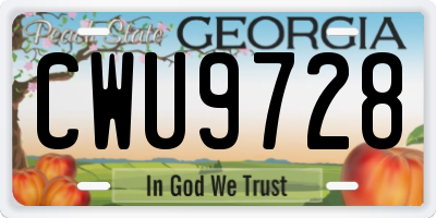 GA license plate CWU9728