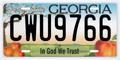 GA license plate CWU9766