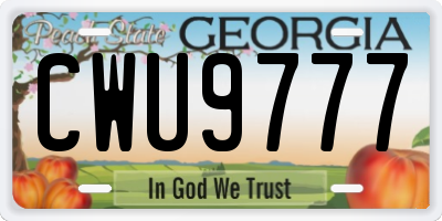 GA license plate CWU9777