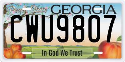 GA license plate CWU9807