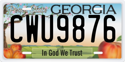 GA license plate CWU9876