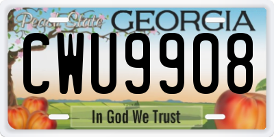GA license plate CWU9908