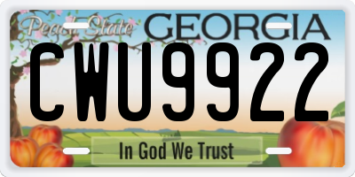 GA license plate CWU9922