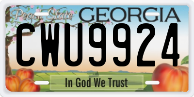 GA license plate CWU9924