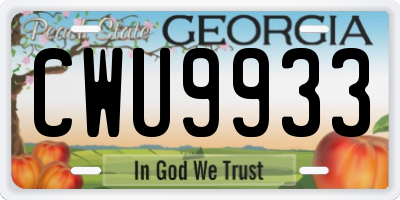 GA license plate CWU9933