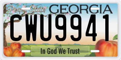 GA license plate CWU9941