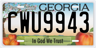 GA license plate CWU9943