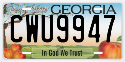 GA license plate CWU9947
