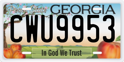 GA license plate CWU9953