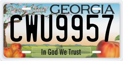 GA license plate CWU9957