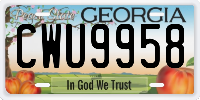 GA license plate CWU9958