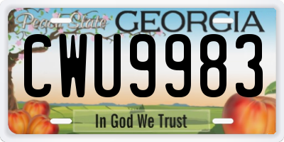 GA license plate CWU9983