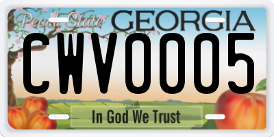 GA license plate CWV0005