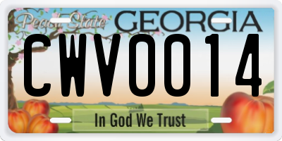GA license plate CWV0014