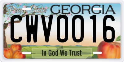 GA license plate CWV0016
