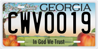 GA license plate CWV0019