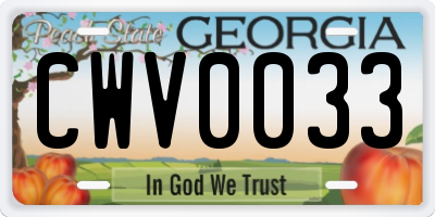 GA license plate CWV0033