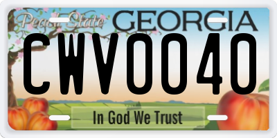 GA license plate CWV0040