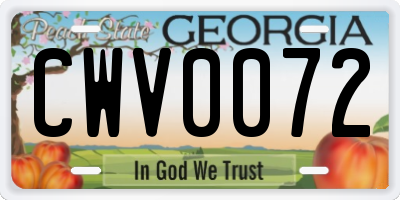GA license plate CWV0072